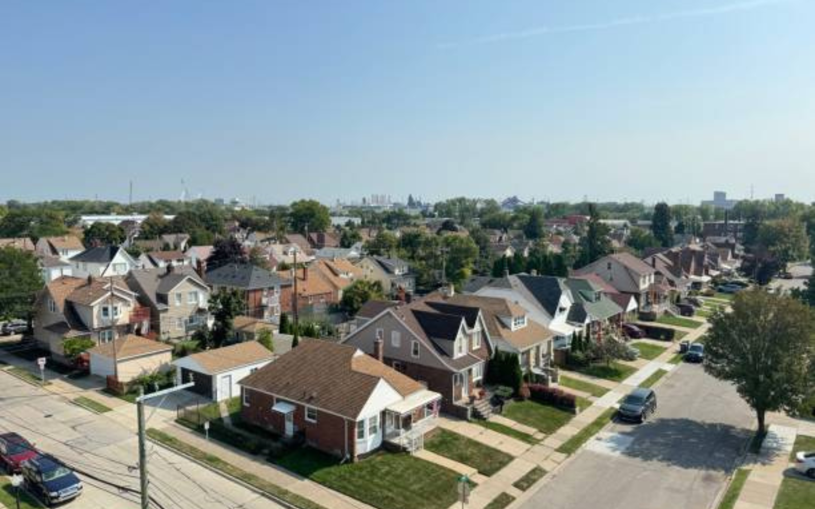 Aerial view of a Metro Detroit residential neighborhood